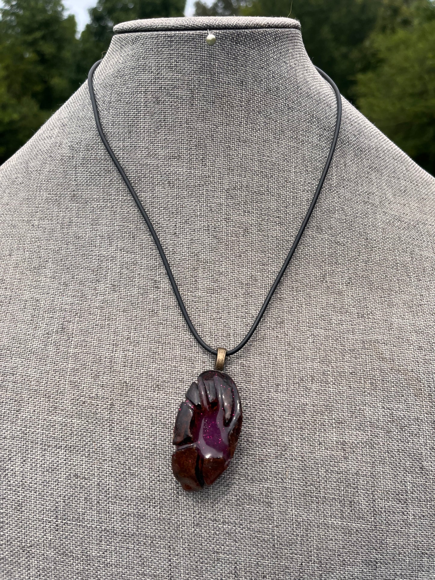 Carved Black Walnut Shell Pendant (Red)