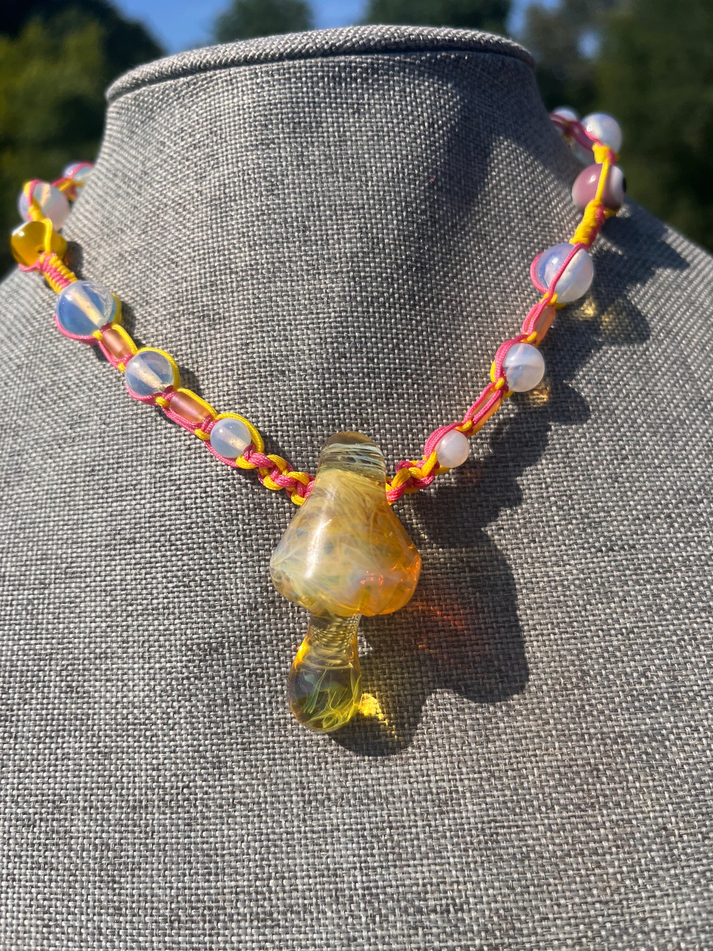 Mellow Yellow Mushroom Nylon Necklace