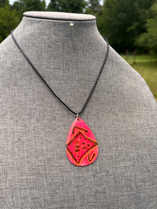 Wooden Tear Drop Pendant (Pink)