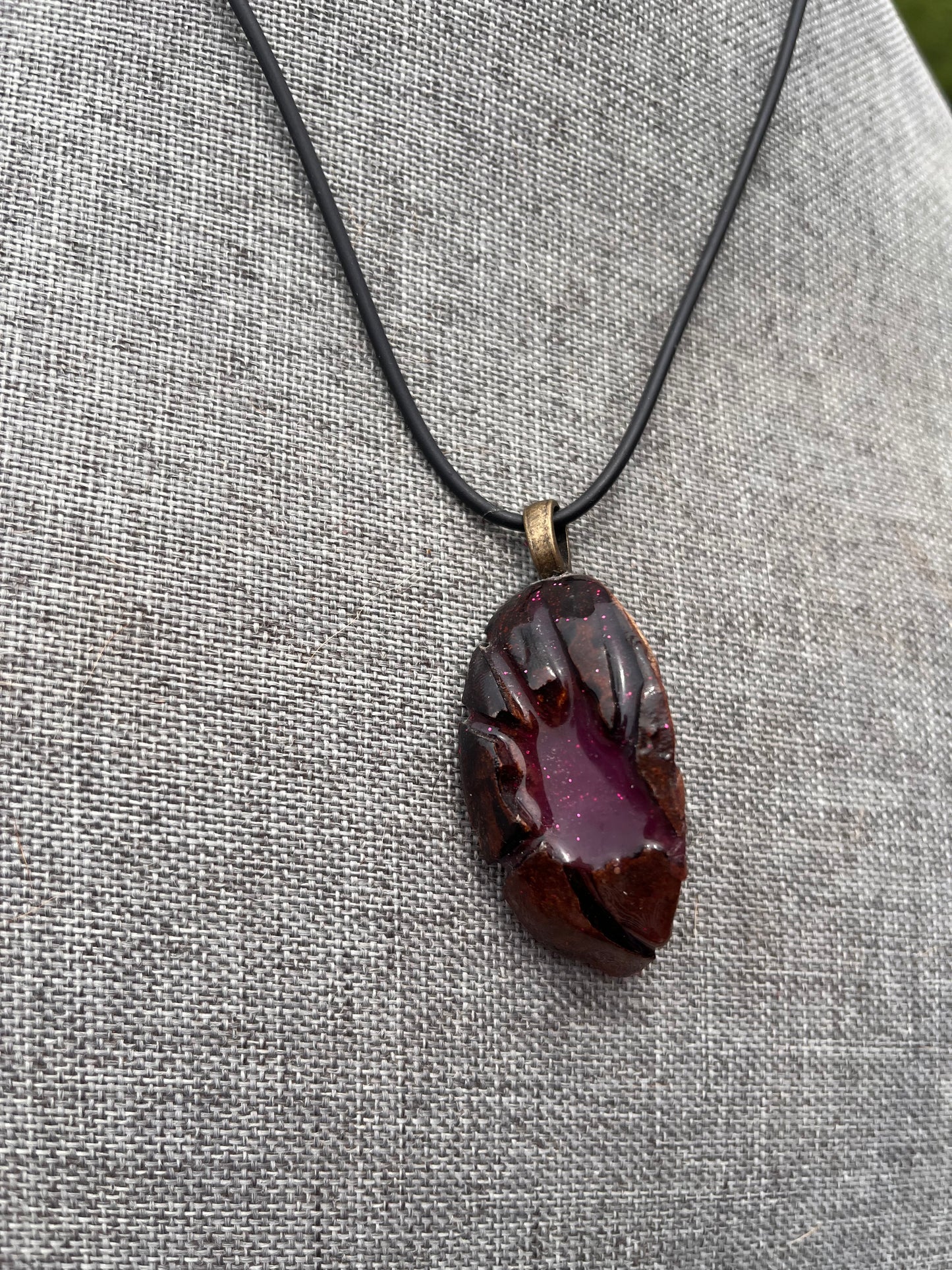 Carved Black Walnut Shell Pendant (Red)