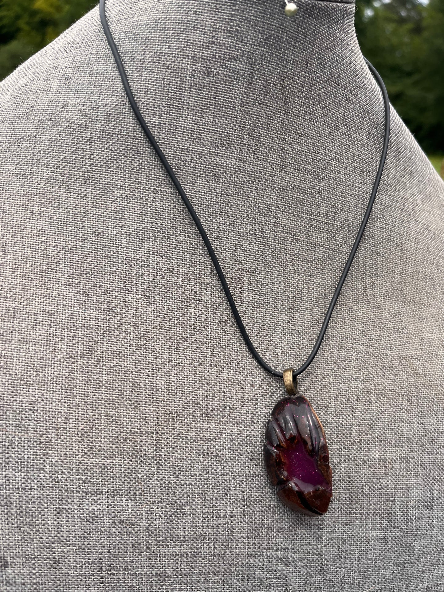 Carved Black Walnut Shell Pendant (Red)