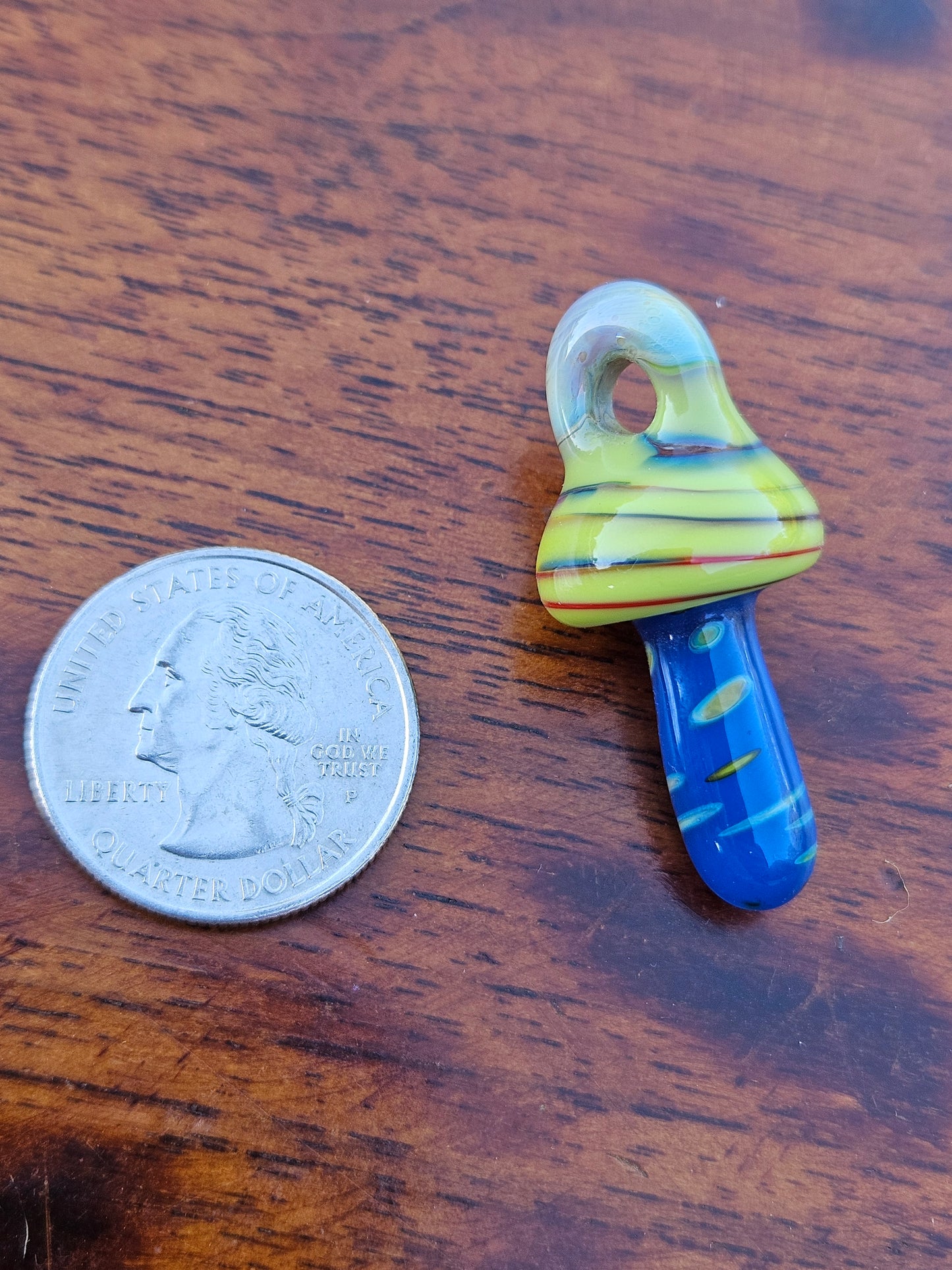 Yellow and Blue Glass Mushroom Pendant