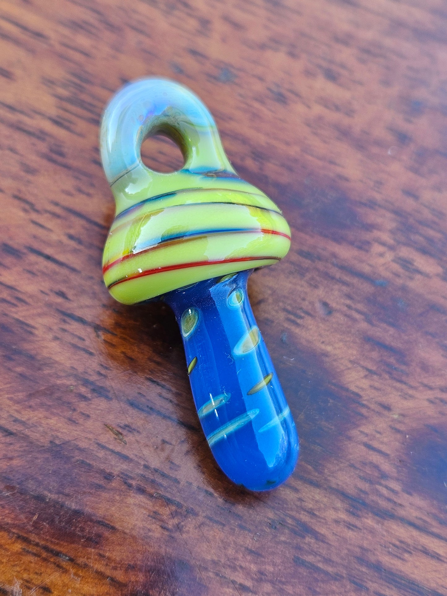 Yellow and Blue Glass Mushroom Pendant