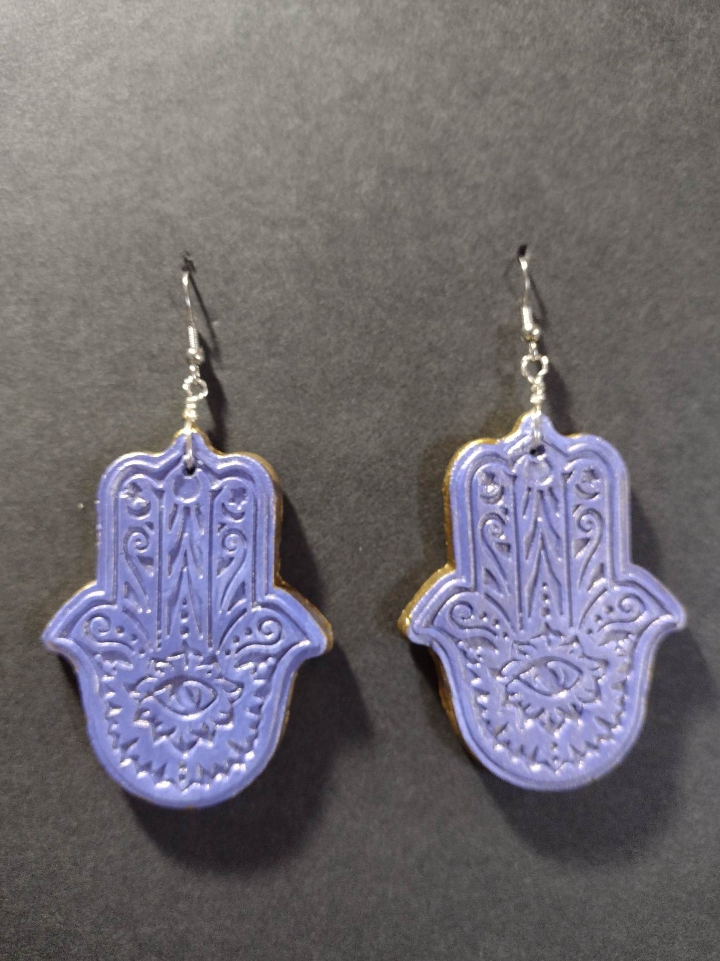 Purple and Gold Gilded Hamsa Earrings